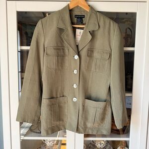 Halston Heritage Olive Silk Chore Blazer